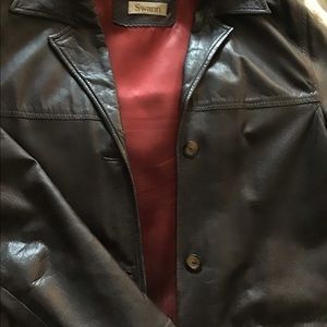 Swann Black Brown Leather Jacket 3/4 Length